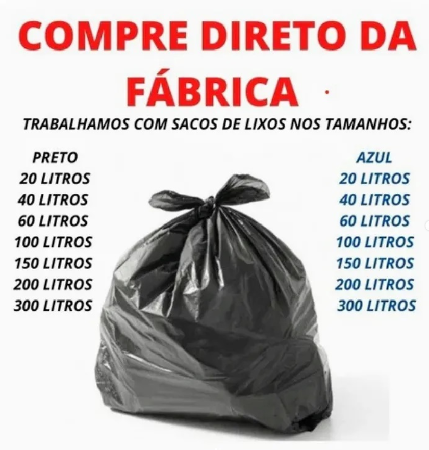 Sacos de lixo pretos e azuis de 20 a 300 litros